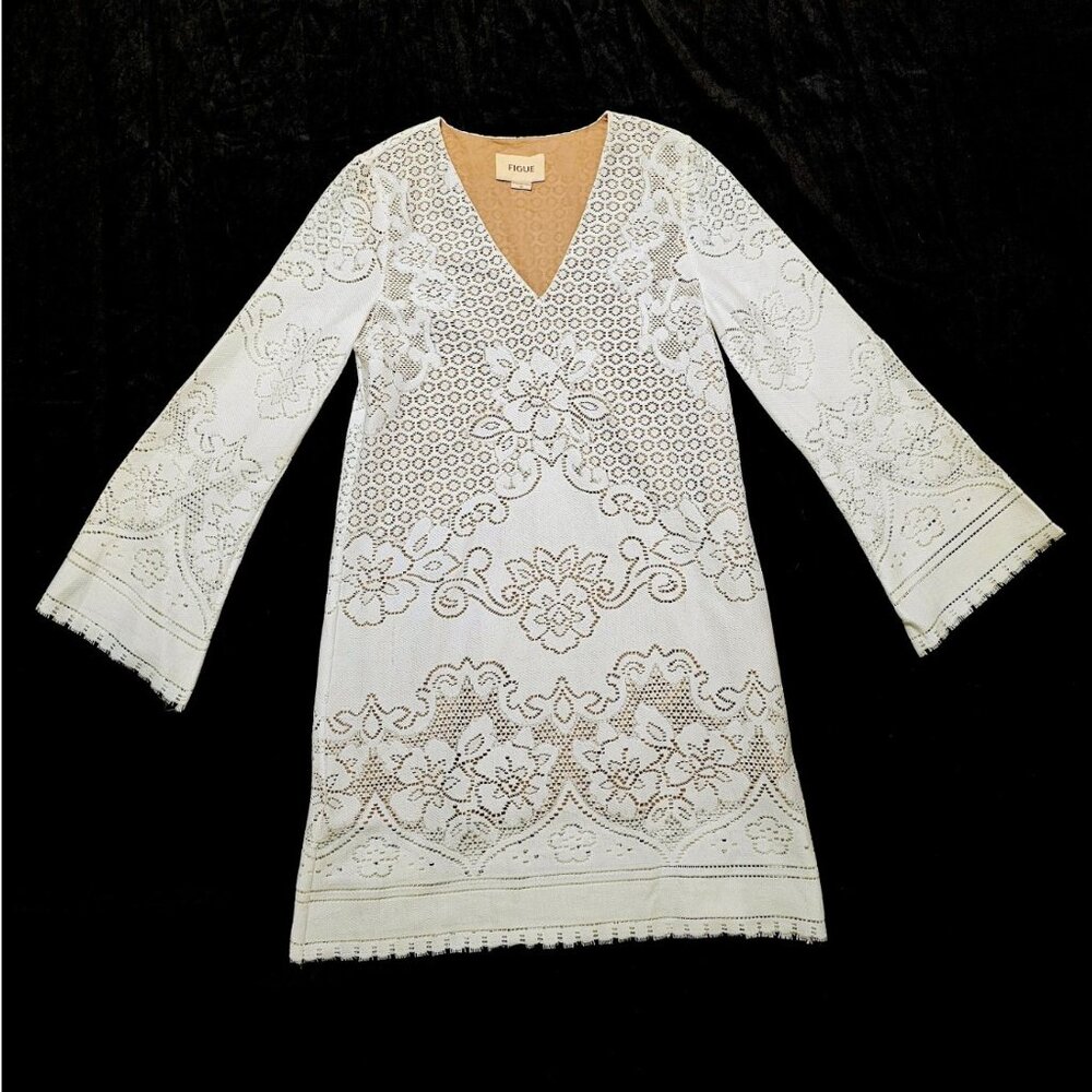 Figue Ivory Lace Crochet Tunic Dress Women's Size 10 Gypsy Boho Wedding Bride